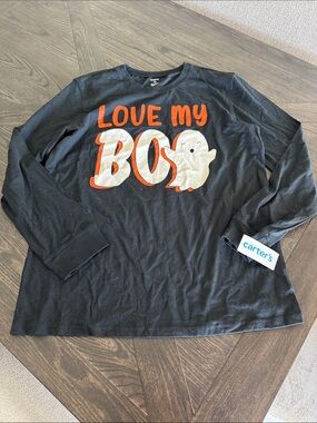 Carter's Adult Black Long-Sleeve Tee with Orange and White Halloween Graphic